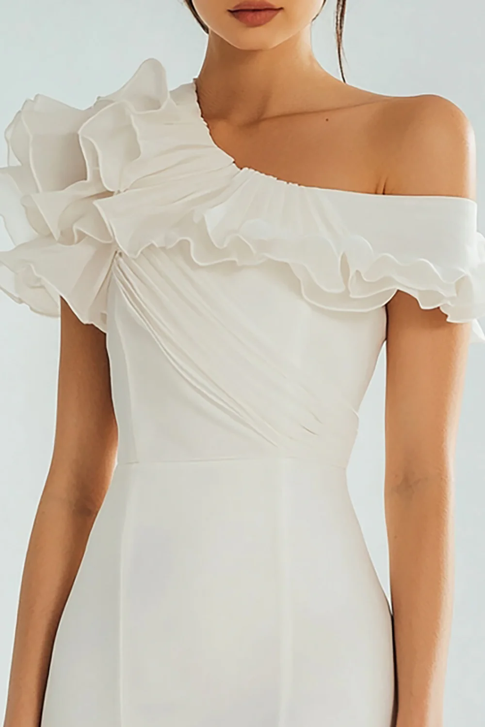 One Shoulder Ivory Bodycon Graduation Dress - Image 2