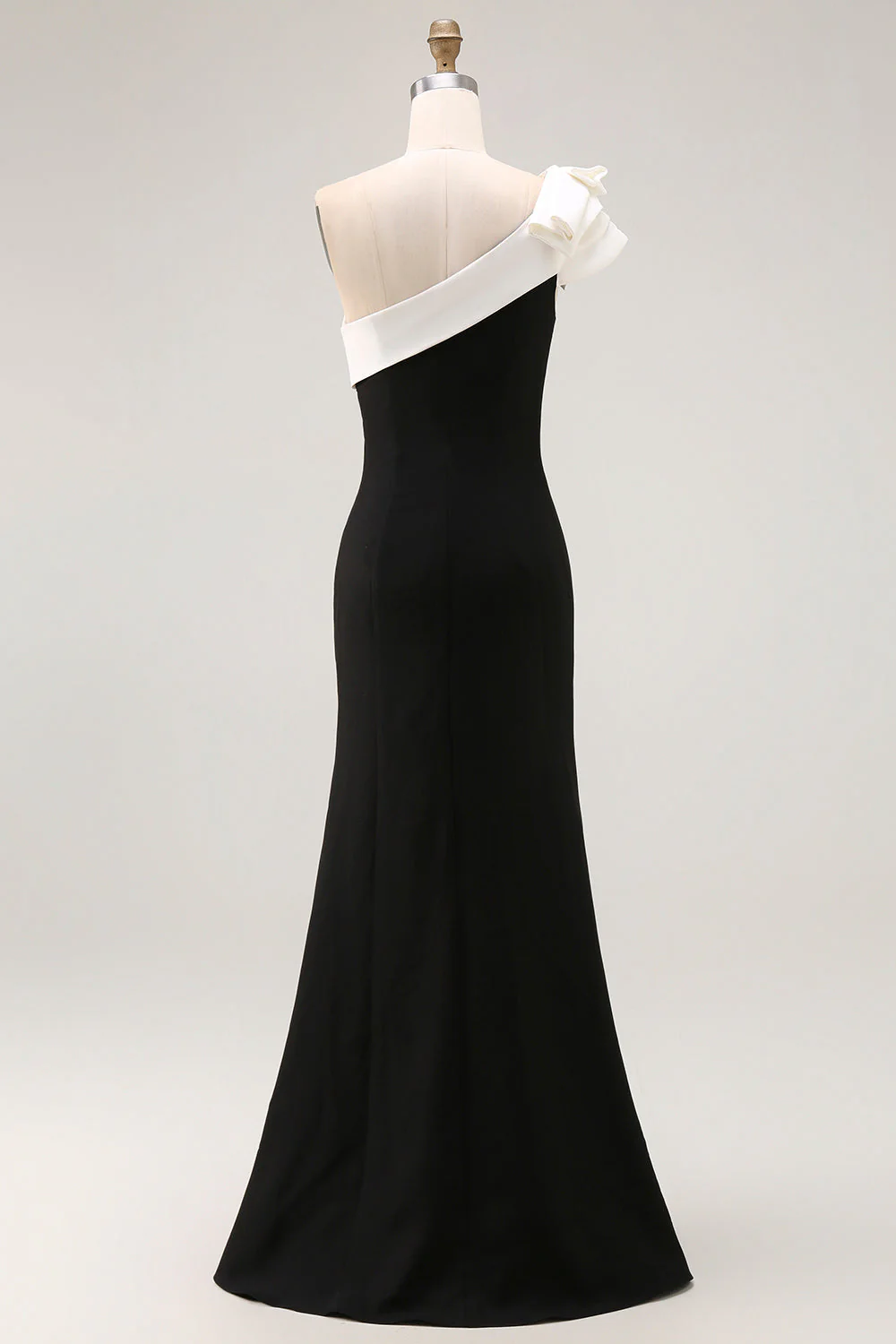 One Shoulder Mermaid Black Satin Long Formal Dress - Image 2