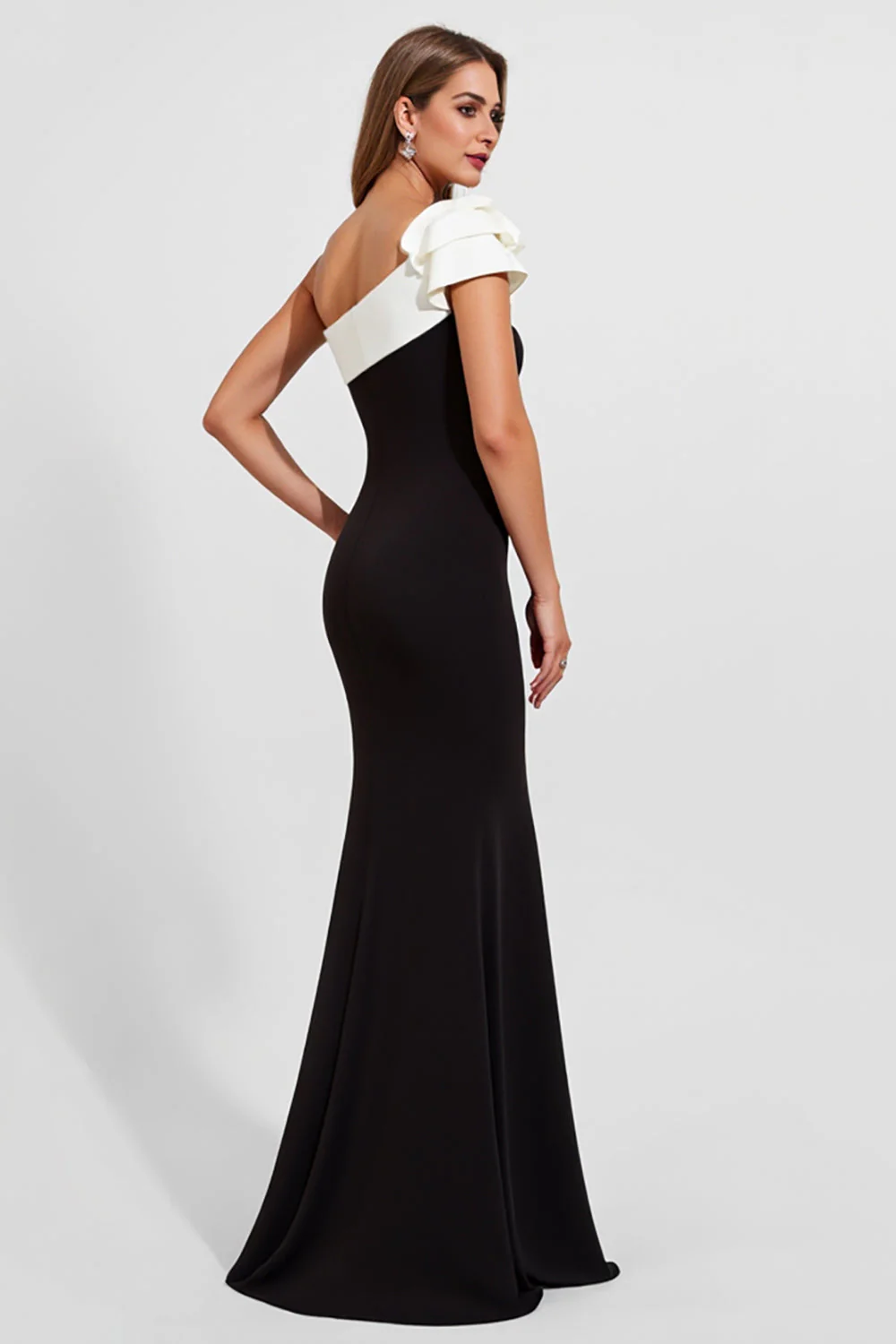 Black Mermaid Satin Long Evening Dress - Image 2