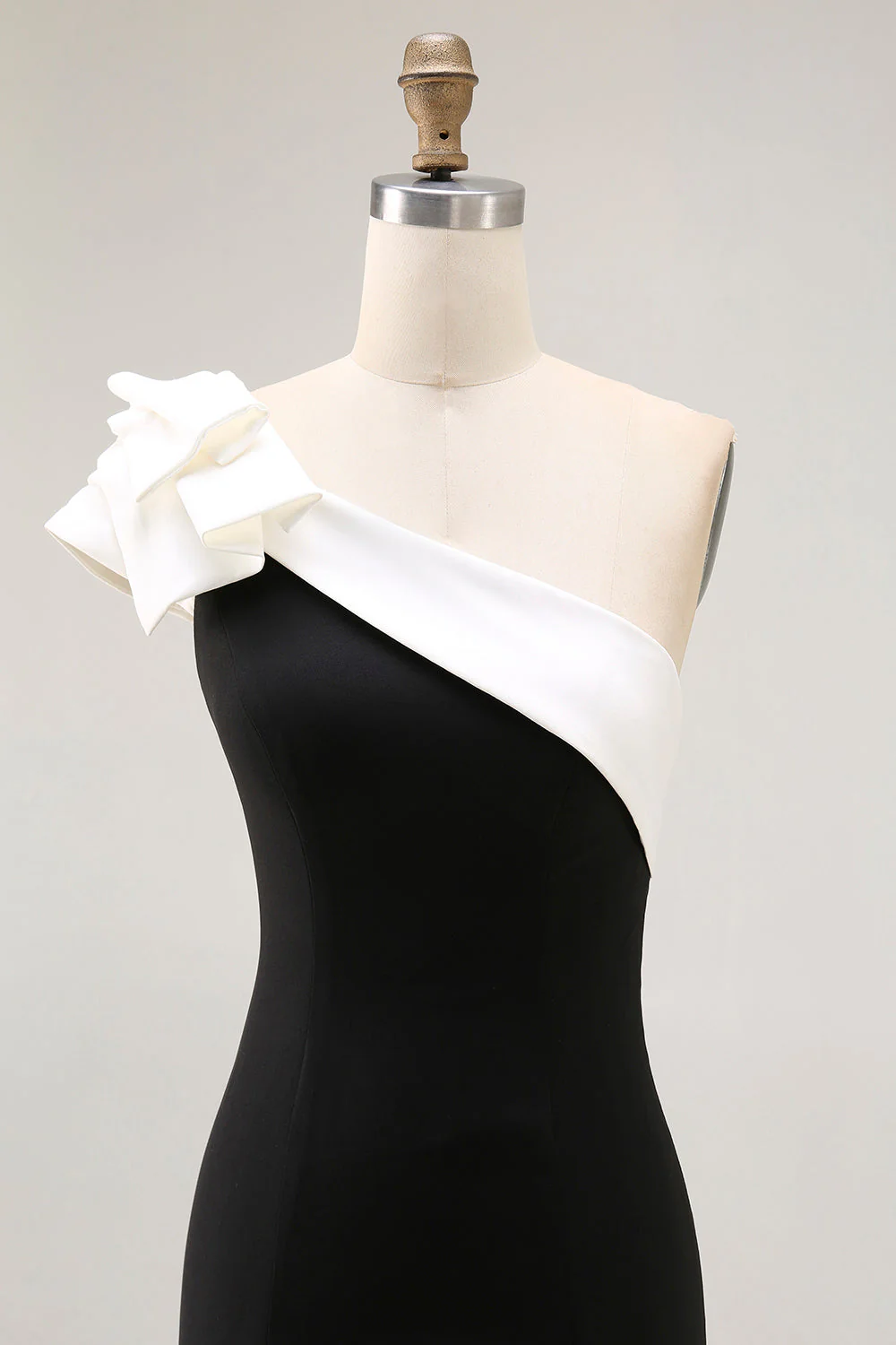One Shoulder Mermaid Black Satin Long Formal Dress - Image 6