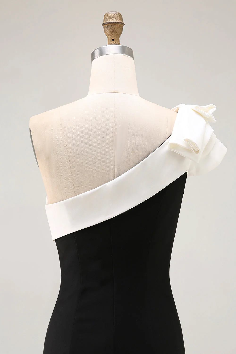 One Shoulder Mermaid Black Satin Long Formal Dress - Image 7