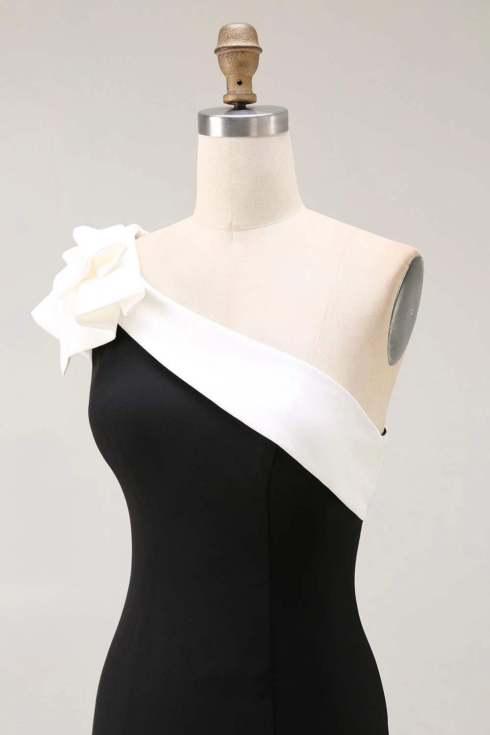One Shoulder Mermaid Black Satin Long Formal Dress - Image 8