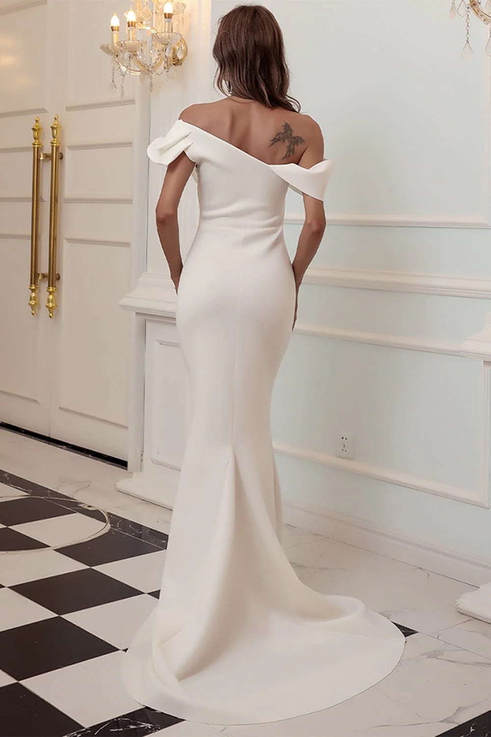 One Shoulder Mermaid Burgundy Prom Dress - Image 8