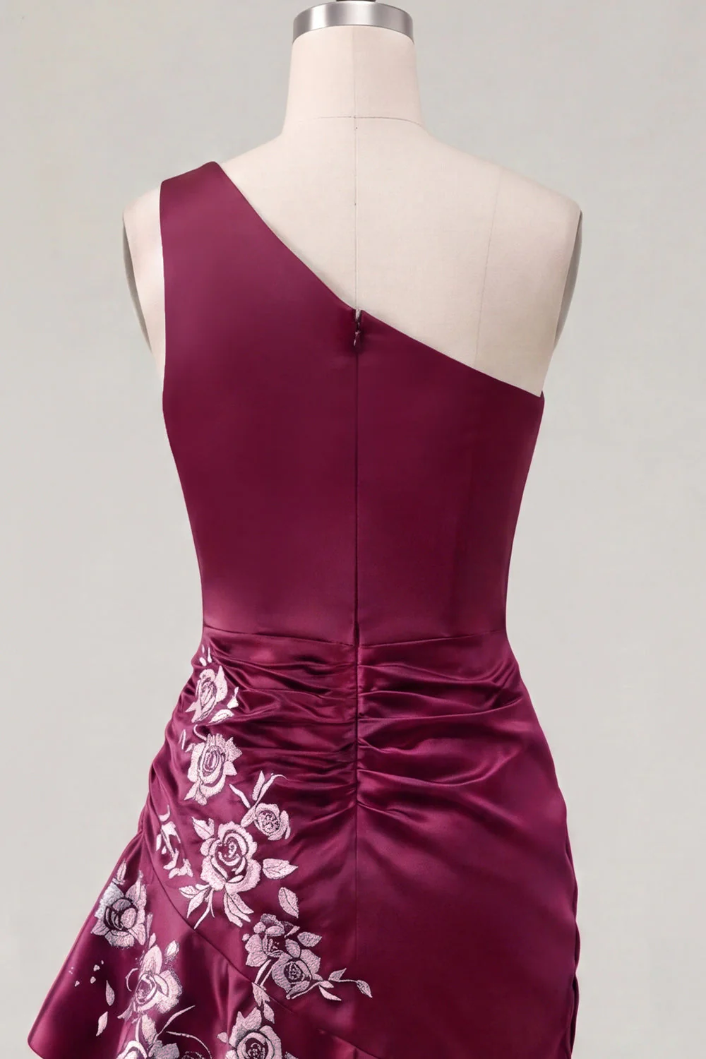 One Shoulder Navy Satin Bodycon Asymmetrical Mini Party Dress - Image 10