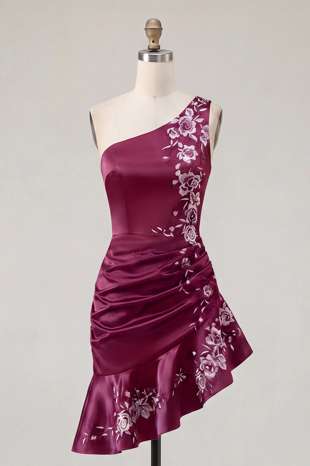 One Shoulder Navy Satin Bodycon Asymmetrical Mini Party Dress - Image 7
