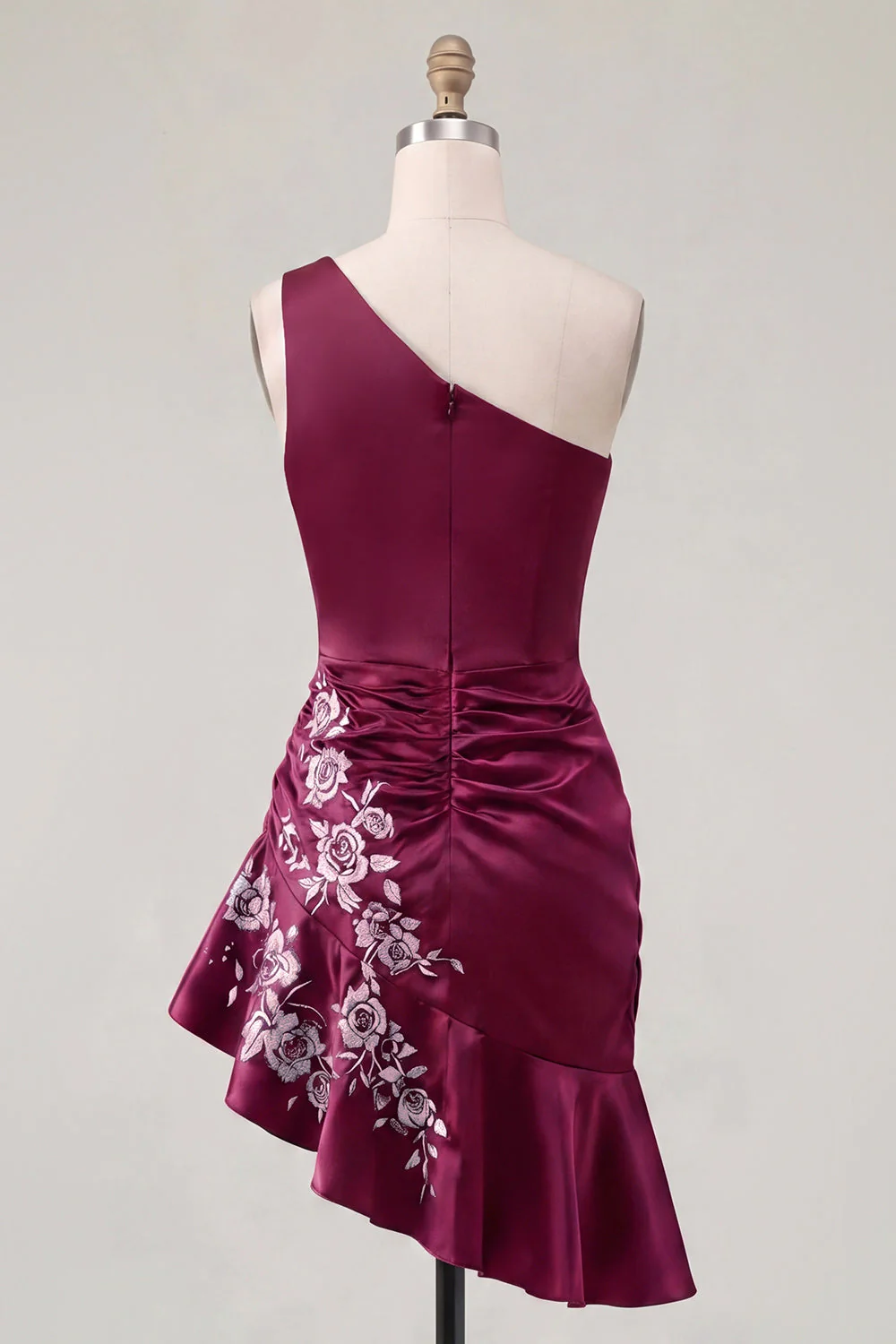 One Shoulder Navy Satin Bodycon Asymmetrical Mini Party Dress - Image 8