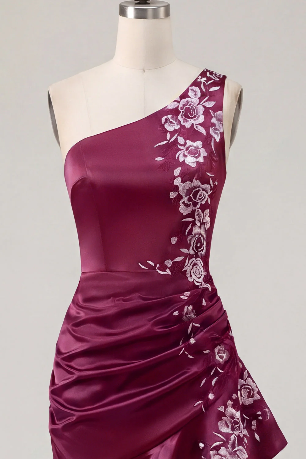 One Shoulder Navy Satin Bodycon Asymmetrical Mini Party Dress - Image 9