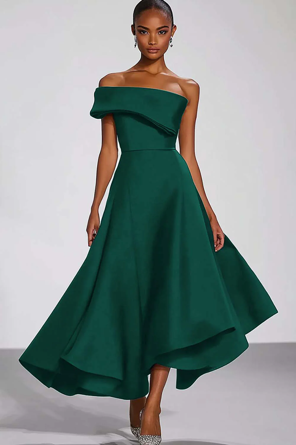 One Shoulder Navy Satin Evening Dress - Image 10