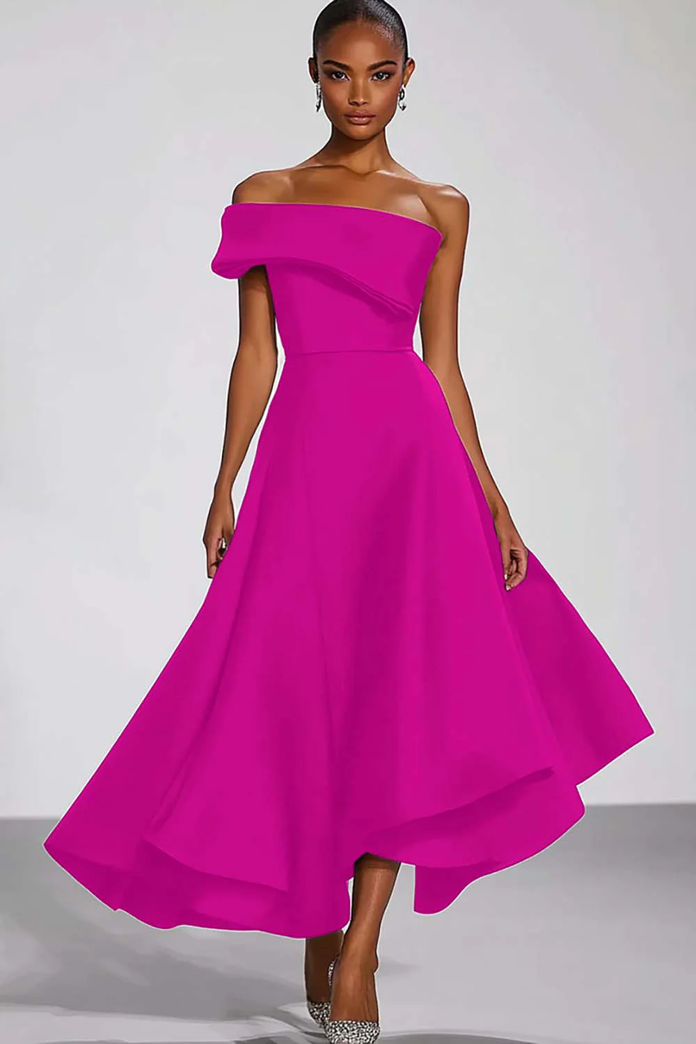 One Shoulder Navy Satin Evening Dress - Image 11