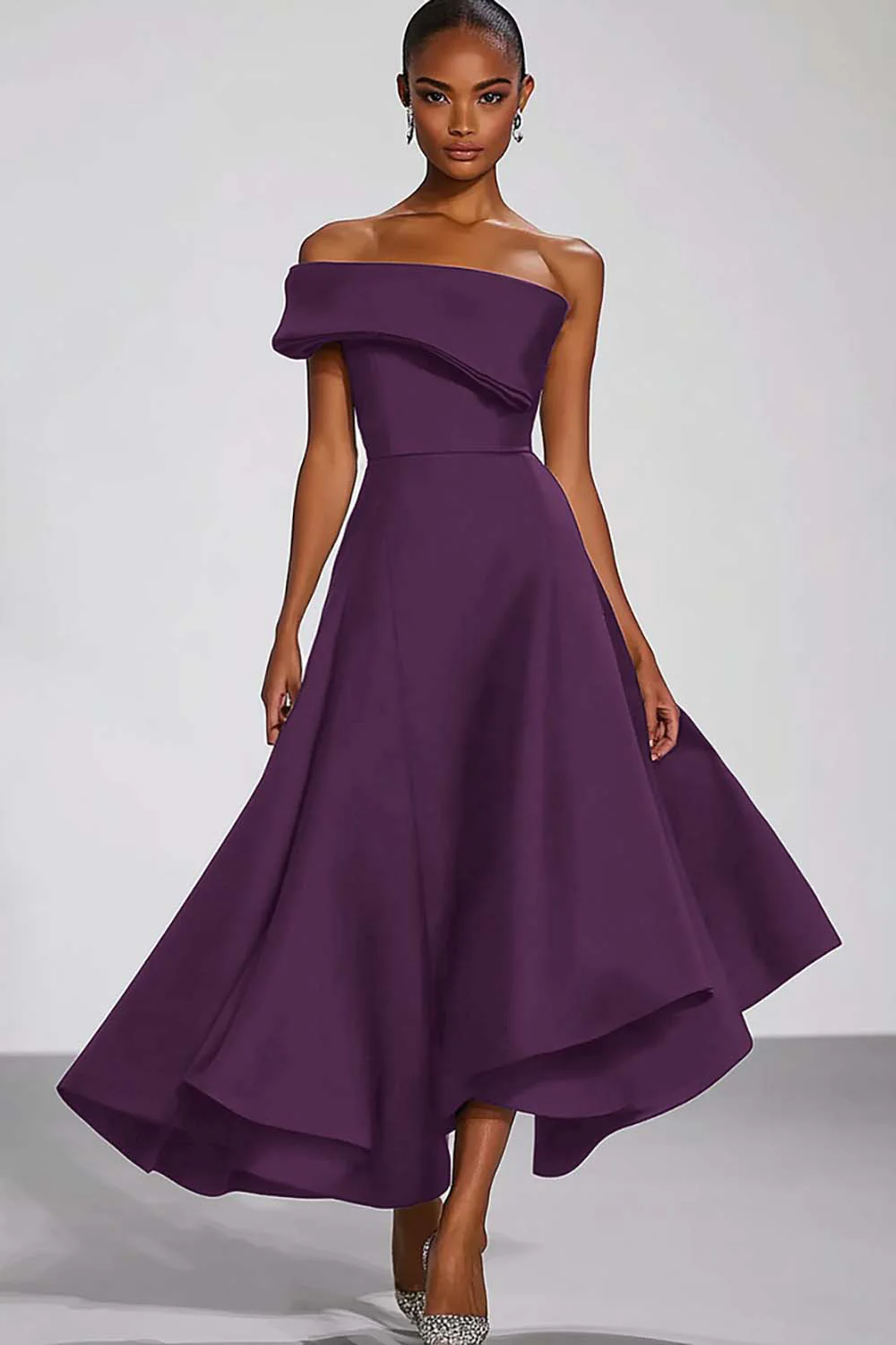 One Shoulder Navy Satin Evening Dress - Image 12