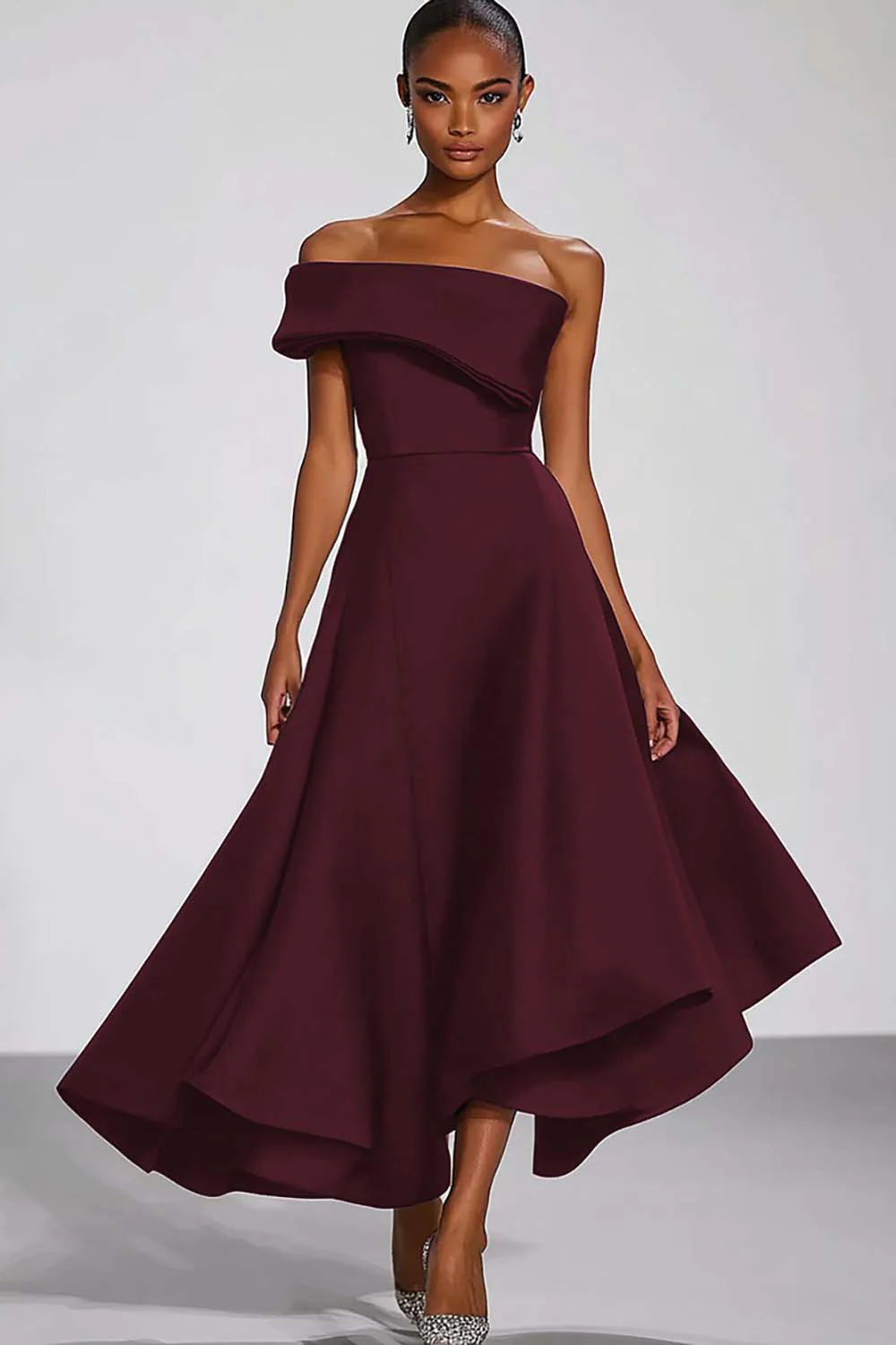 One Shoulder Navy Satin Evening Dress - Image 3