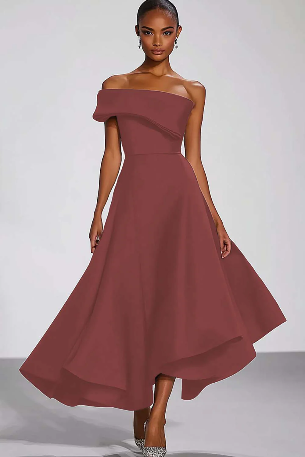 One Shoulder Navy Satin Evening Dress - Image 4