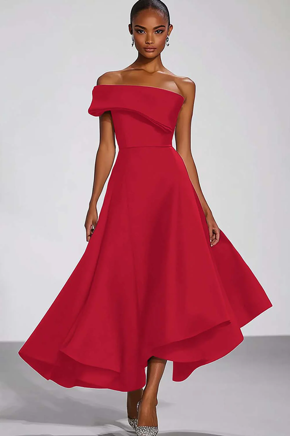 One Shoulder Navy Satin Evening Dress - Image 6