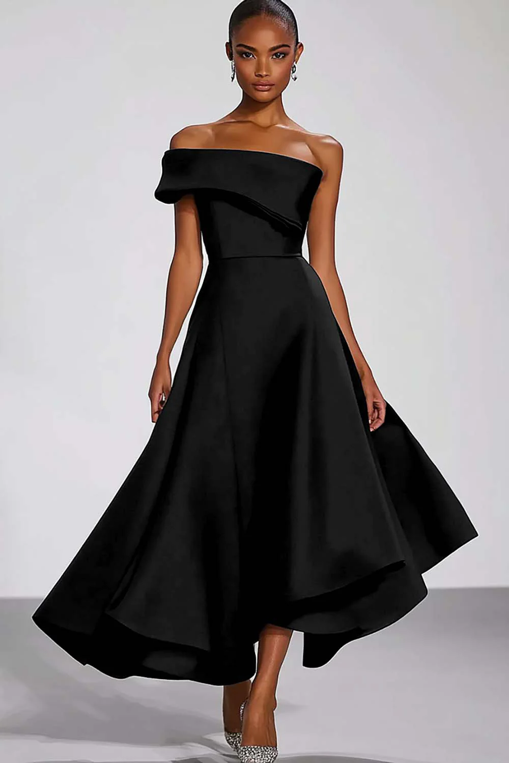 One Shoulder Navy Satin Evening Dress - Image 8