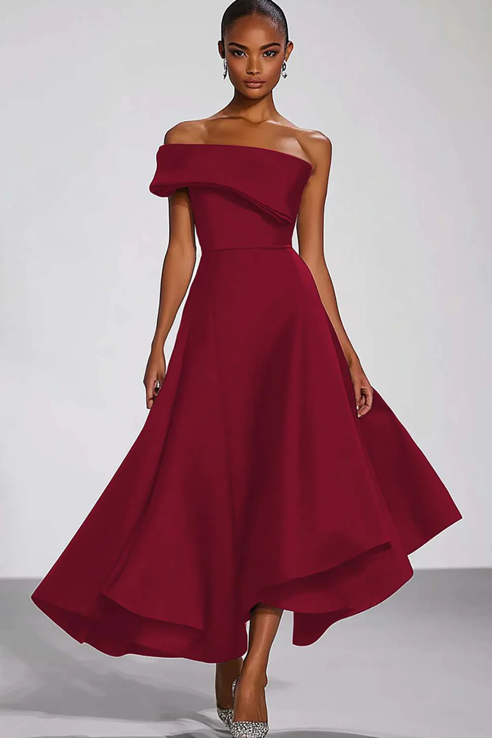 One Shoulder Navy Satin Evening Dress - Image 9