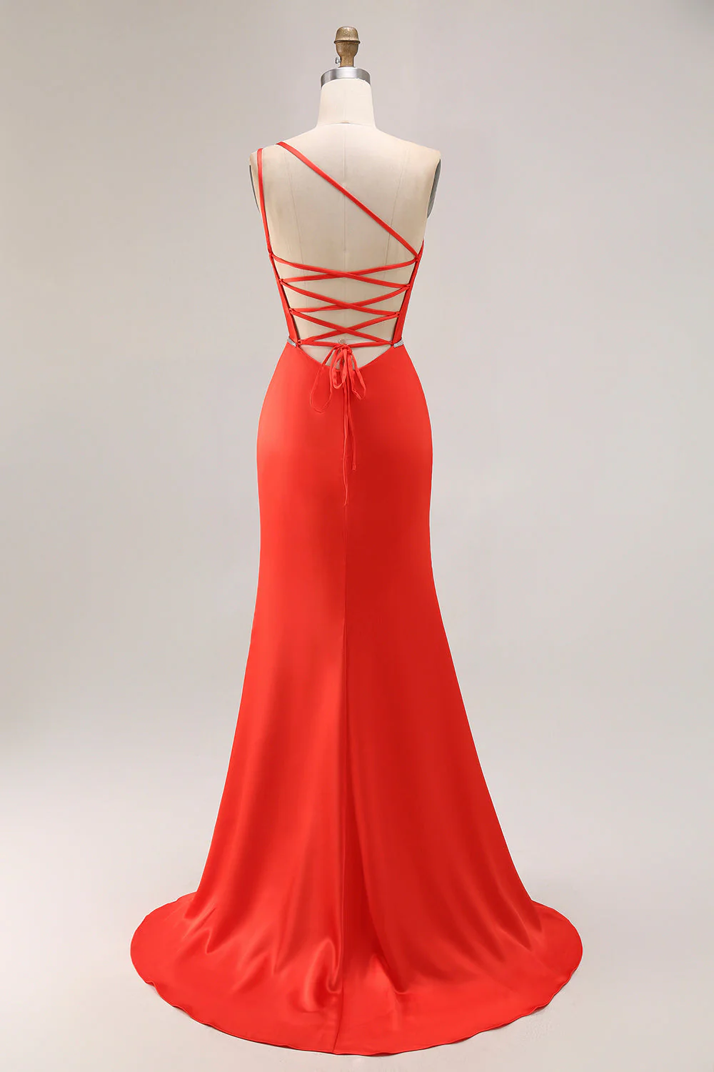 One Shoulder Orange Mermaid Beaded Long Prom Dress With Slit - Image 2