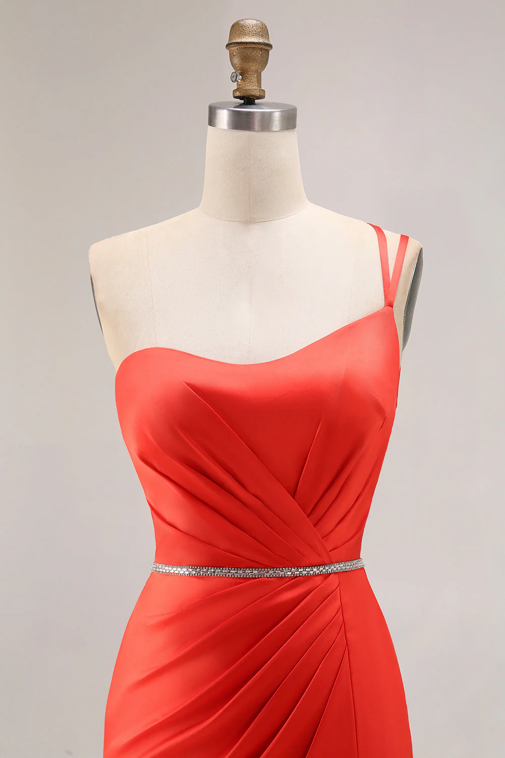 One Shoulder Orange Mermaid Beaded Long Prom Dress With Slit - Image 4