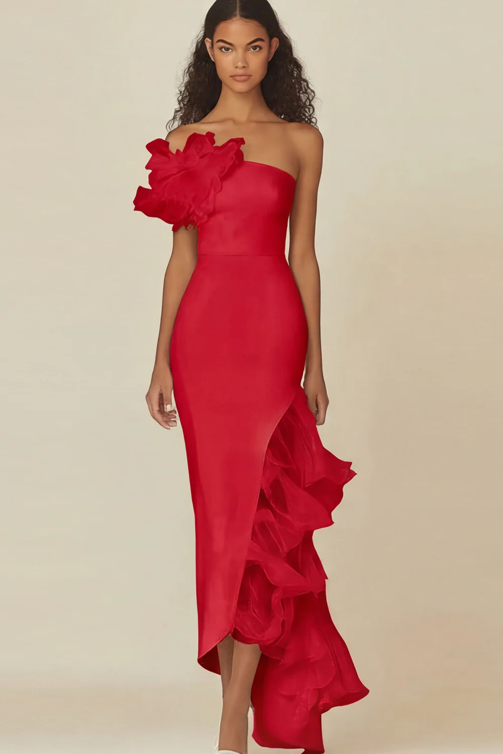 One Shoulder Sheath White Graduation Dress with Ruffles - Image 10