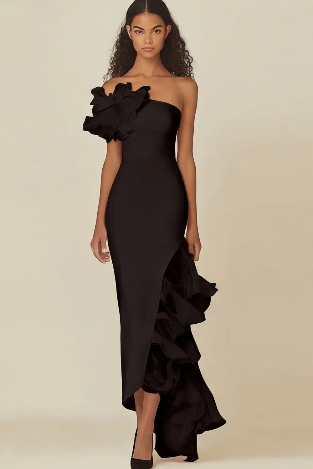 One Shoulder Sheath White Graduation Dress with Ruffles - Image 4