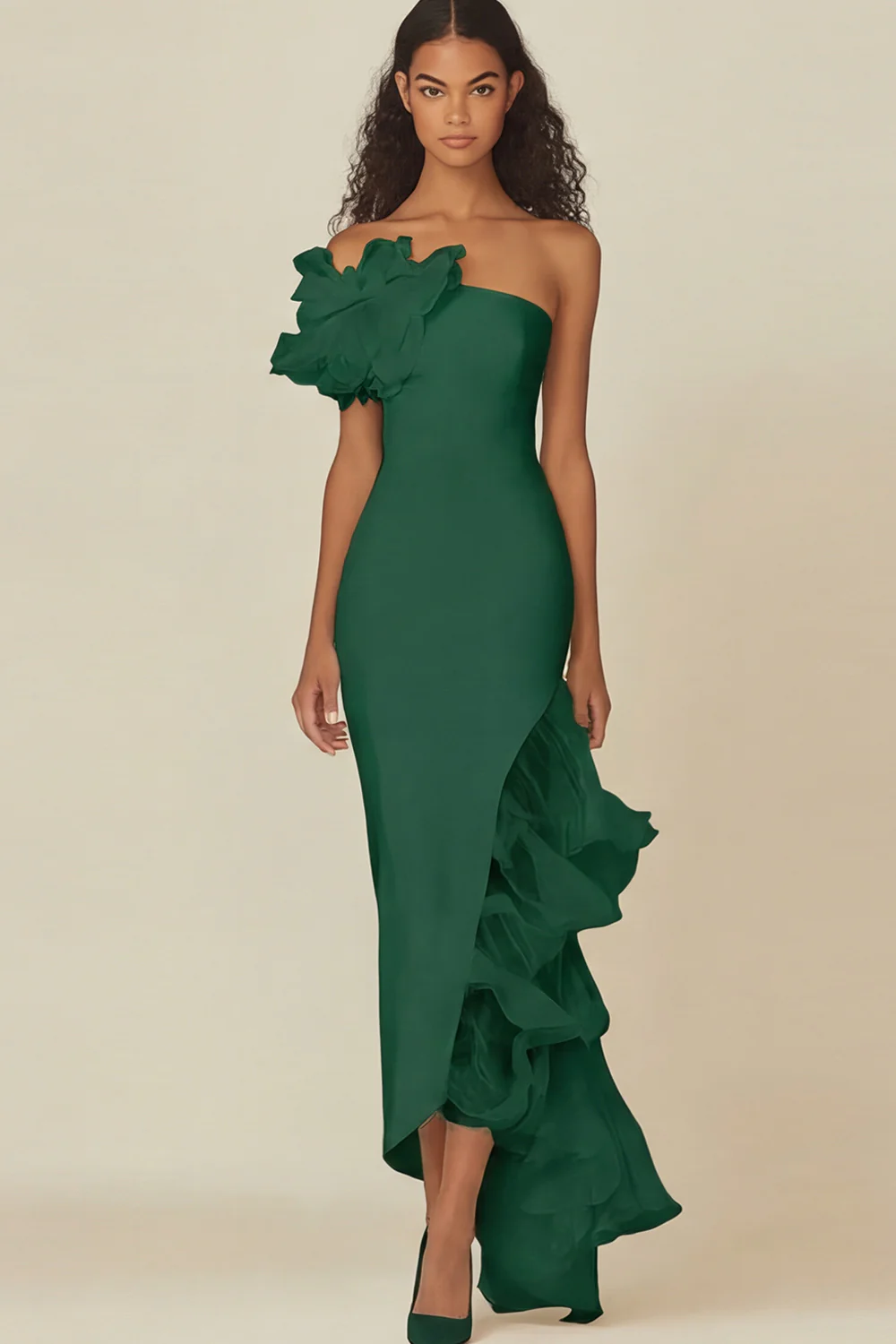 One Shoulder Sheath White Graduation Dress with Ruffles - Image 5