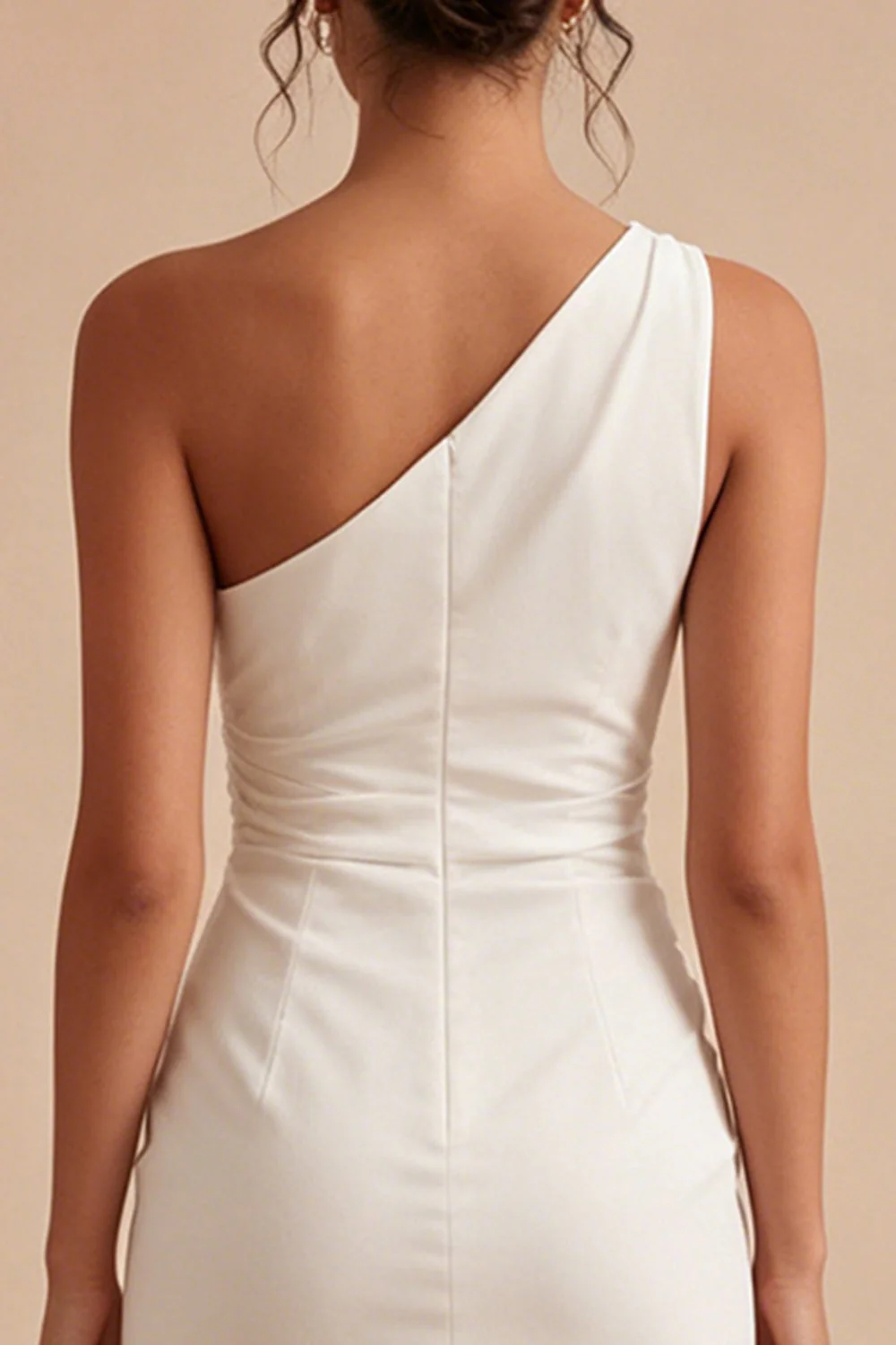 One Shoulder White Bodycon Mini Graduation Dress with Slit - Image 4
