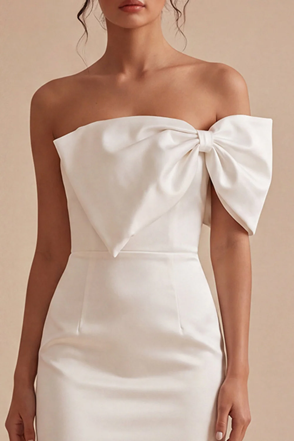 White Bodycon One Shoulder Bridal Shower Dress with Bow - Image 3