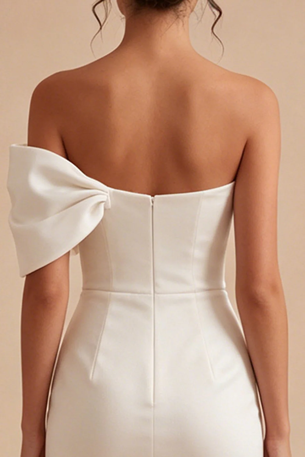 White Bodycon One Shoulder Bridal Shower Dress with Bow - Image 4