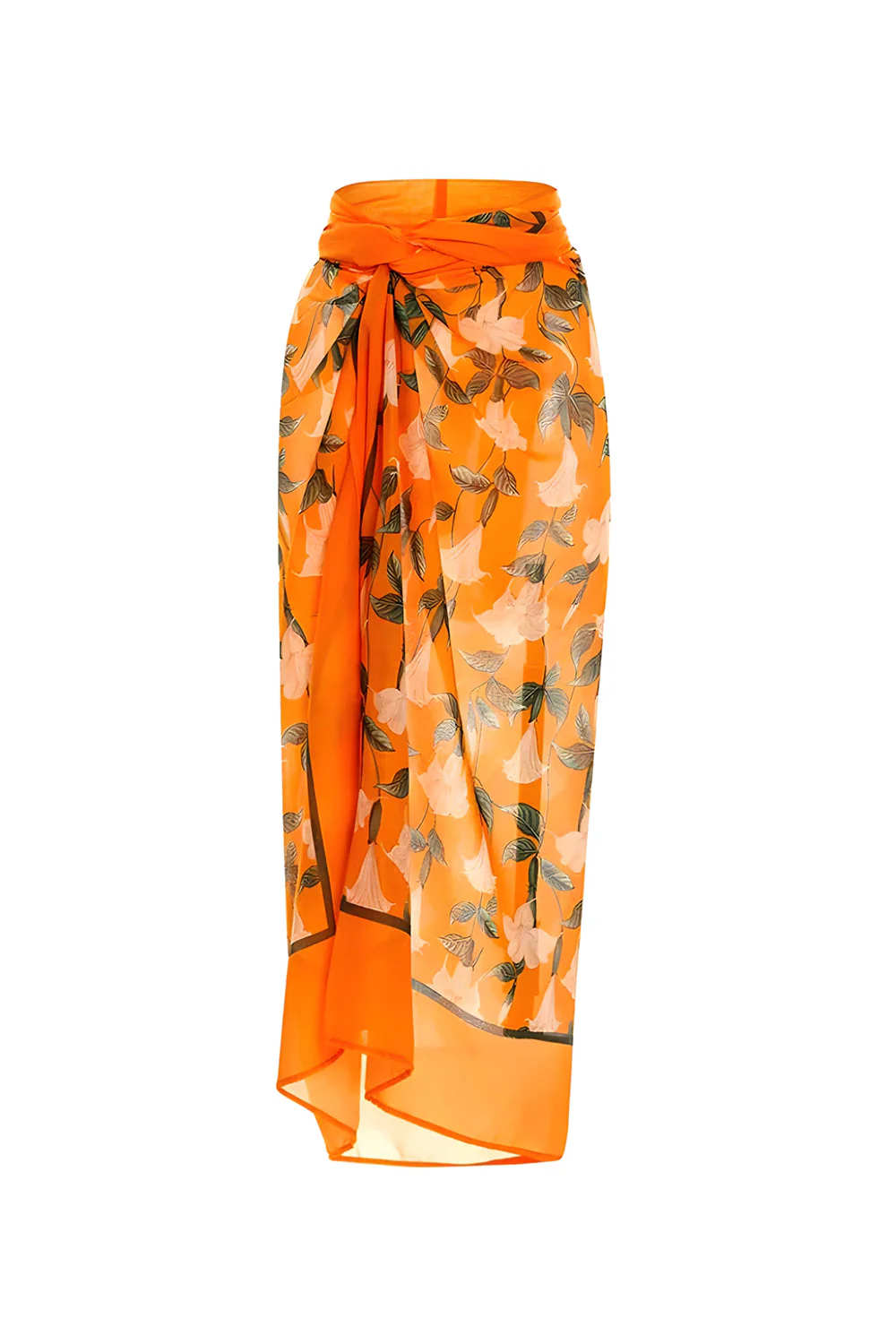Orange 2 Piece Cut Out 3D Flowers Swimsuit with Beach Dress - Image 3