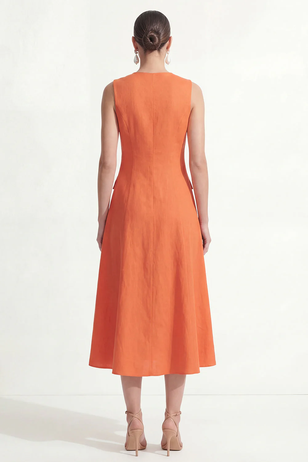 Orange A-Line V-Neck Midi Satin Work Dress - Image 2