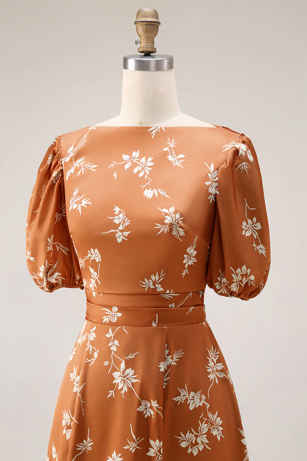 Orange Floral Printed A Line Midi Work Dress with Sleeves - Image 6