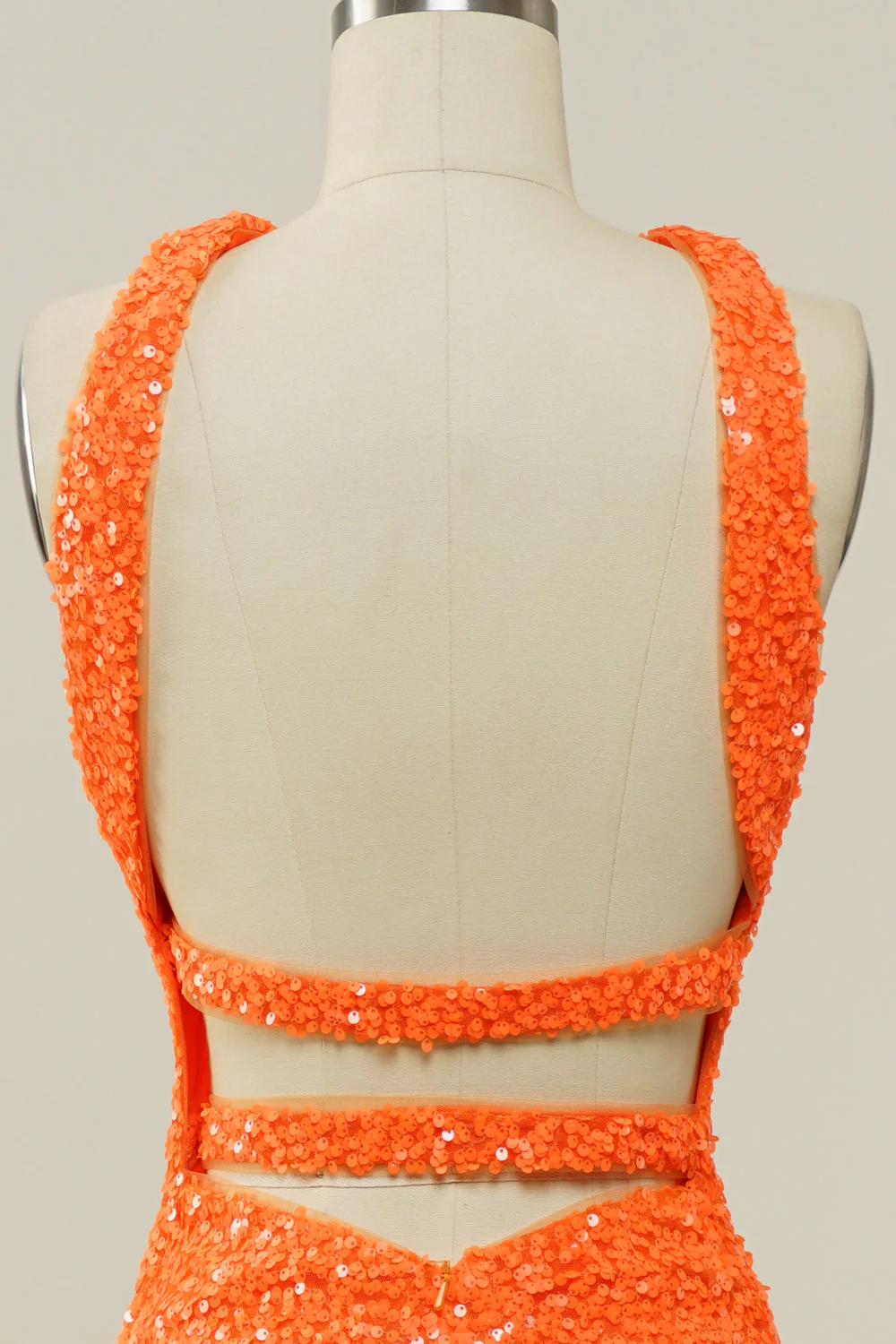 Orange Halter Sequined Backless Mermaid Prom Dress - Image 5