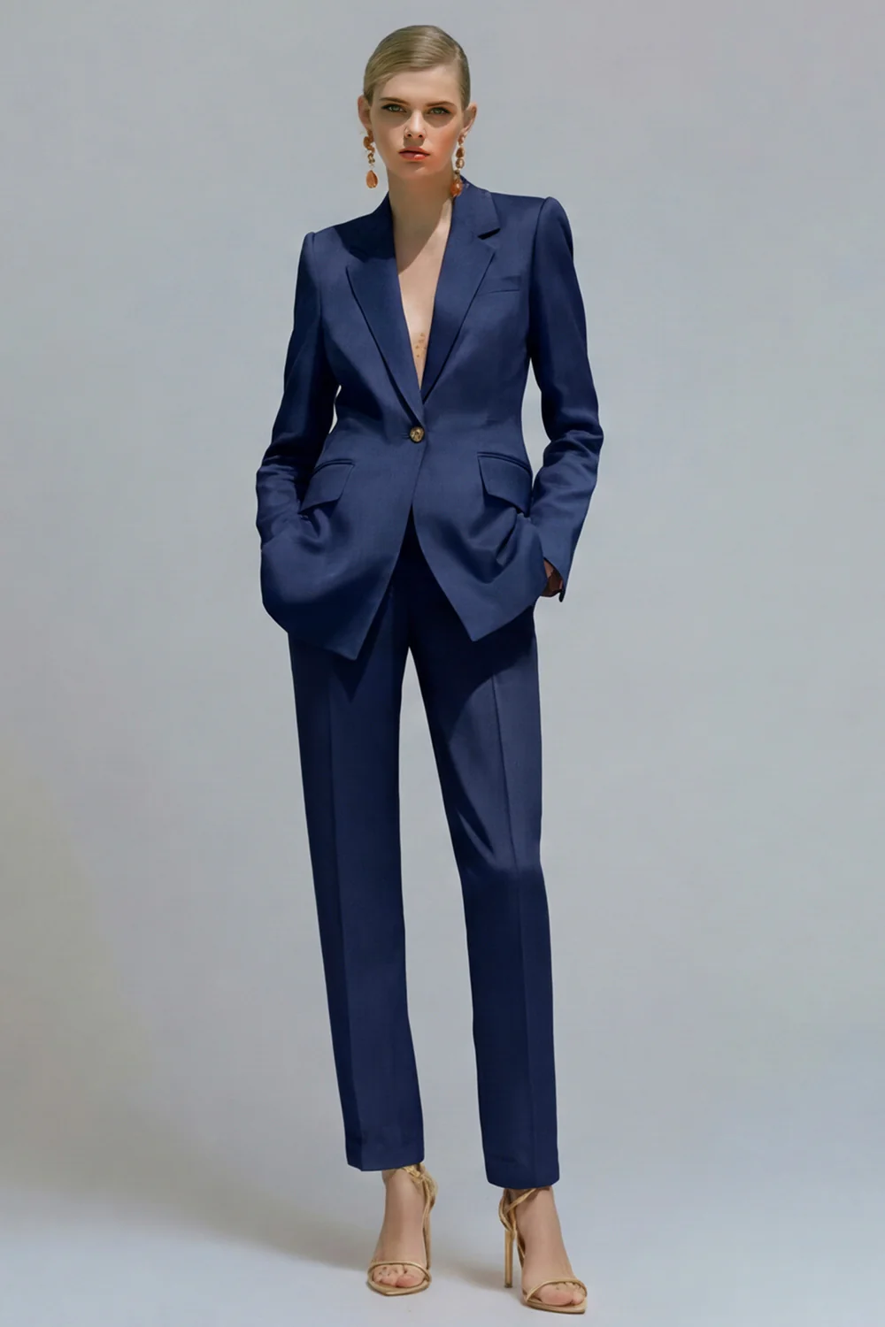 Orange Notched Lapel 2 piece Slim Fit Women's Work Suits - Image 11