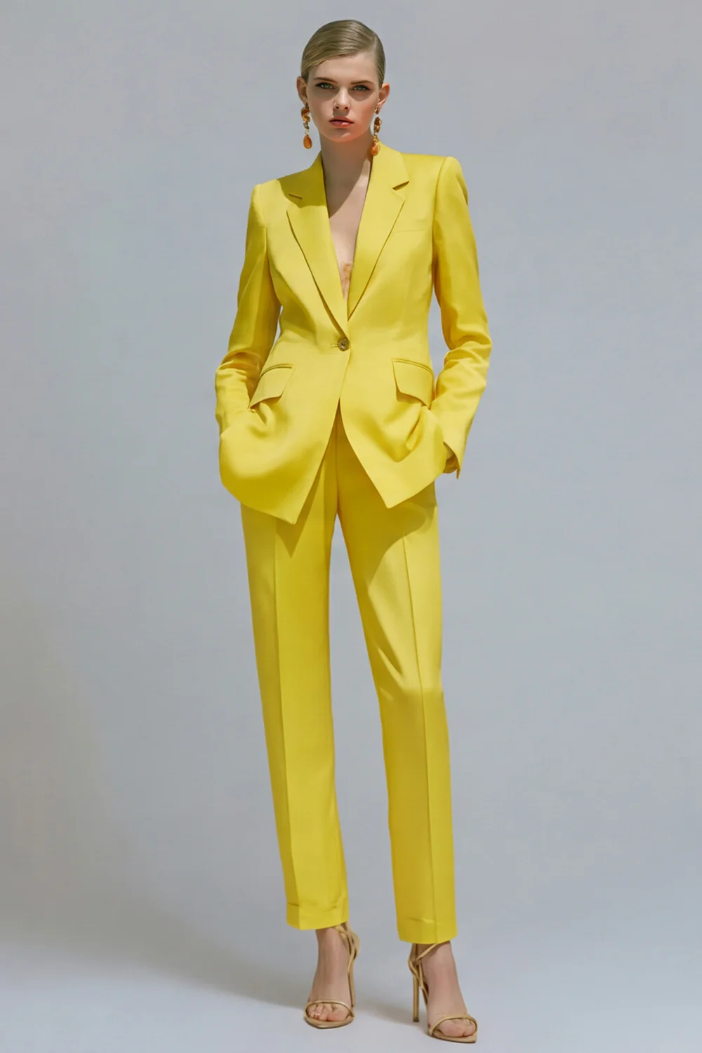 Orange Notched Lapel 2 piece Slim Fit Women's Work Suits - Image 13