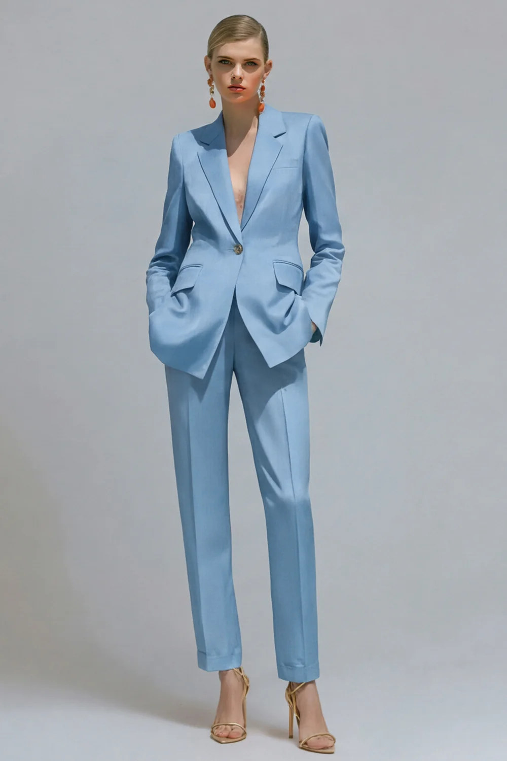 Orange Notched Lapel 2 piece Slim Fit Women's Work Suits - Image 15