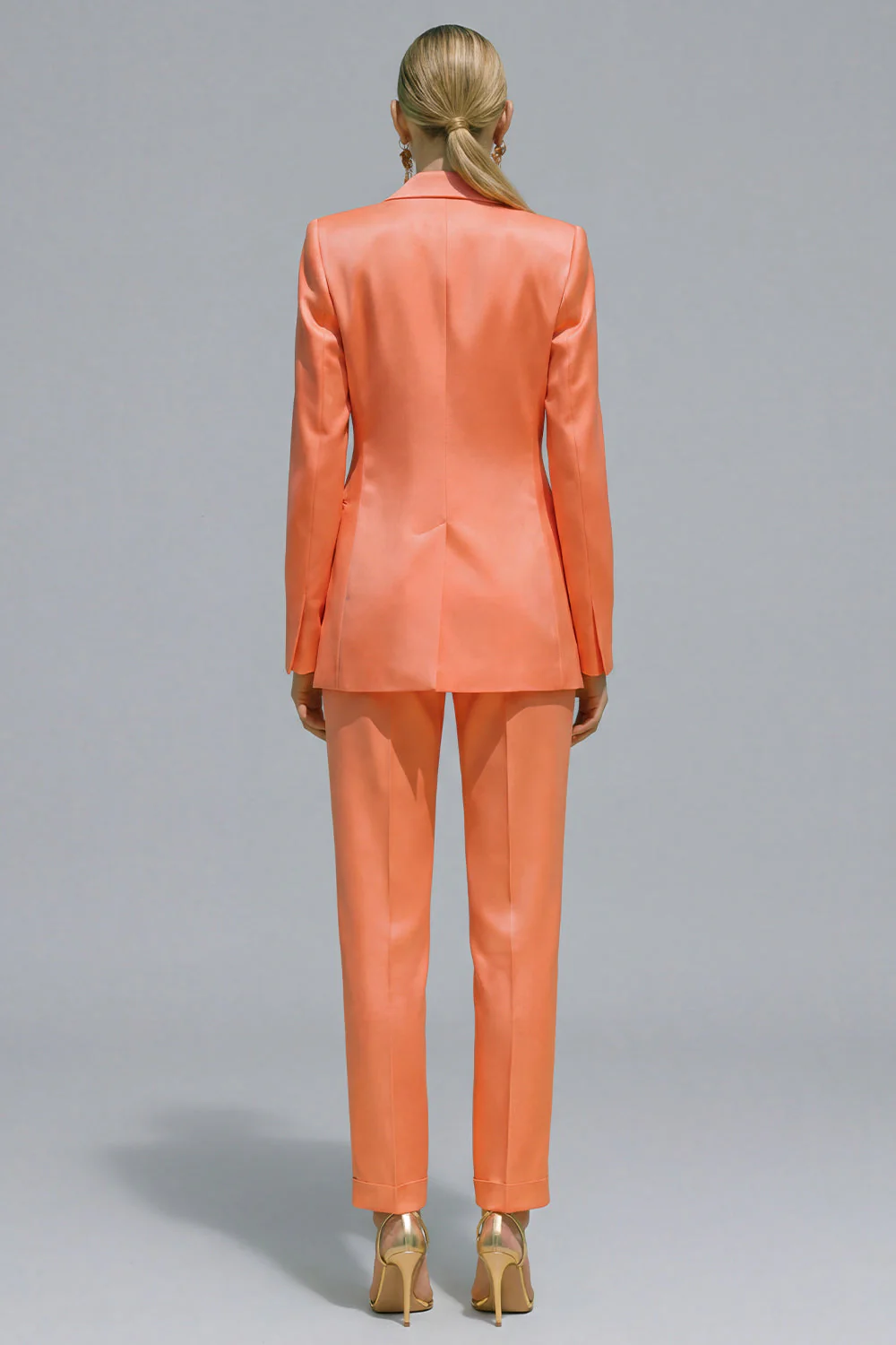 Orange Notched Lapel 2 piece Slim Fit Women's Work Suits - Image 2