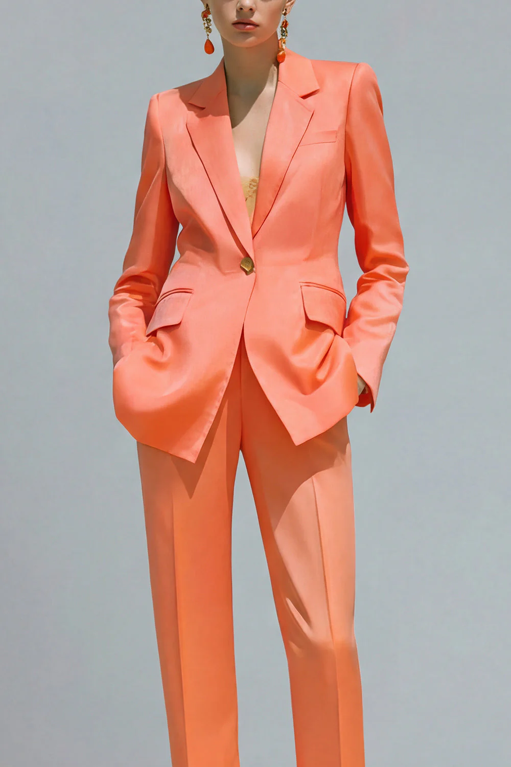 Orange Notched Lapel 2 piece Slim Fit Women's Work Suits - Image 3