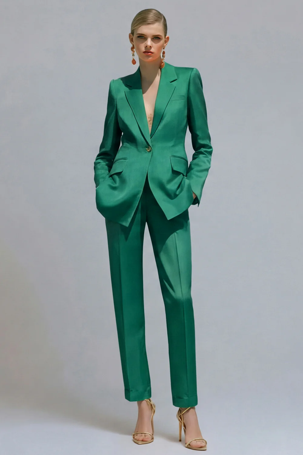 Orange Notched Lapel 2 piece Slim Fit Women's Work Suits - Image 5