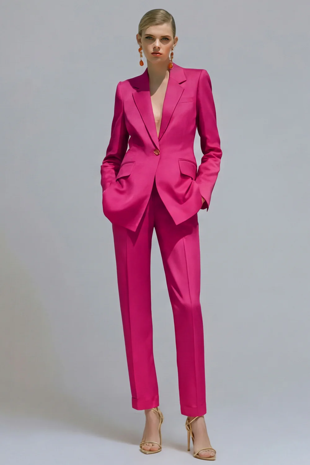 Orange Notched Lapel 2 piece Slim Fit Women's Work Suits - Image 7
