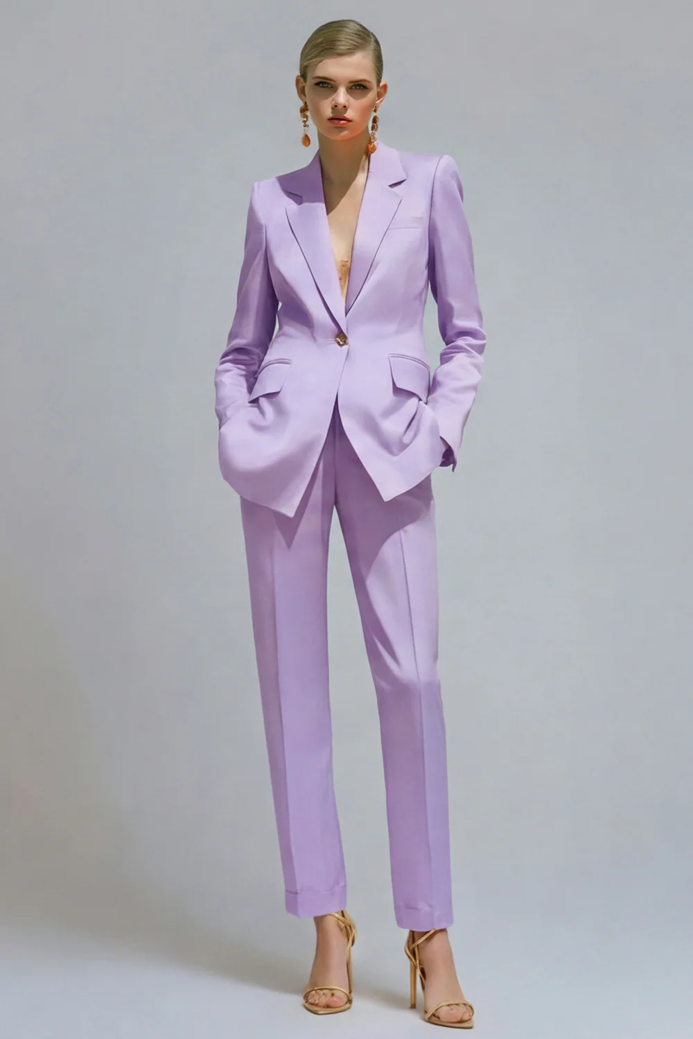Orange Notched Lapel 2 piece Slim Fit Women's Work Suits - Image 9