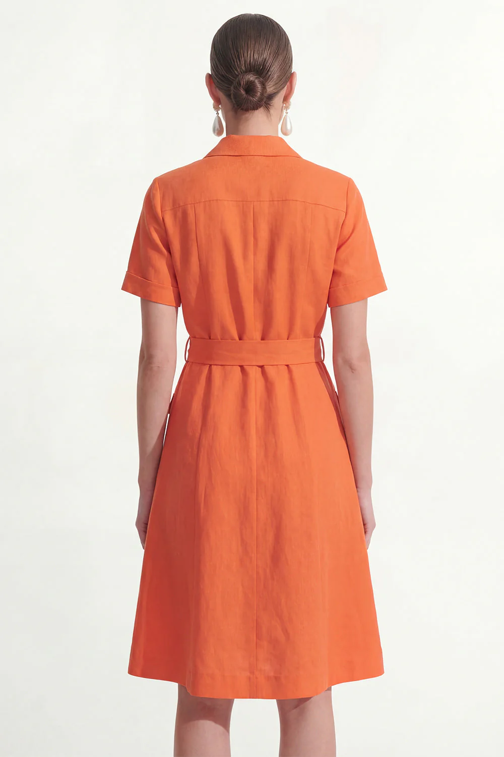 Orange Notched Lapel Single Breasted Short Work Dress with Belt - Image 2