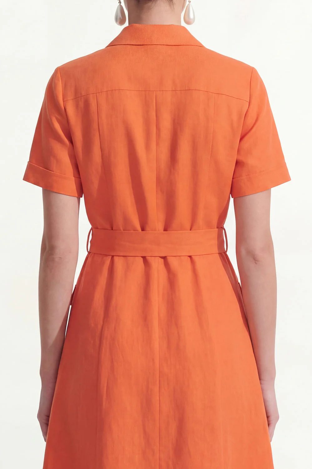 Orange Notched Lapel Single Breasted Short Work Dress with Belt - Image 4