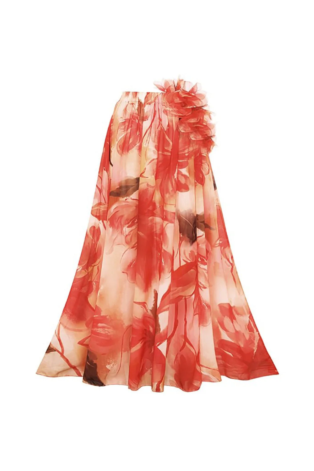 Orange Ruffled 2 Piece V-Neck Swimsuit with Beach Dress - Image 4