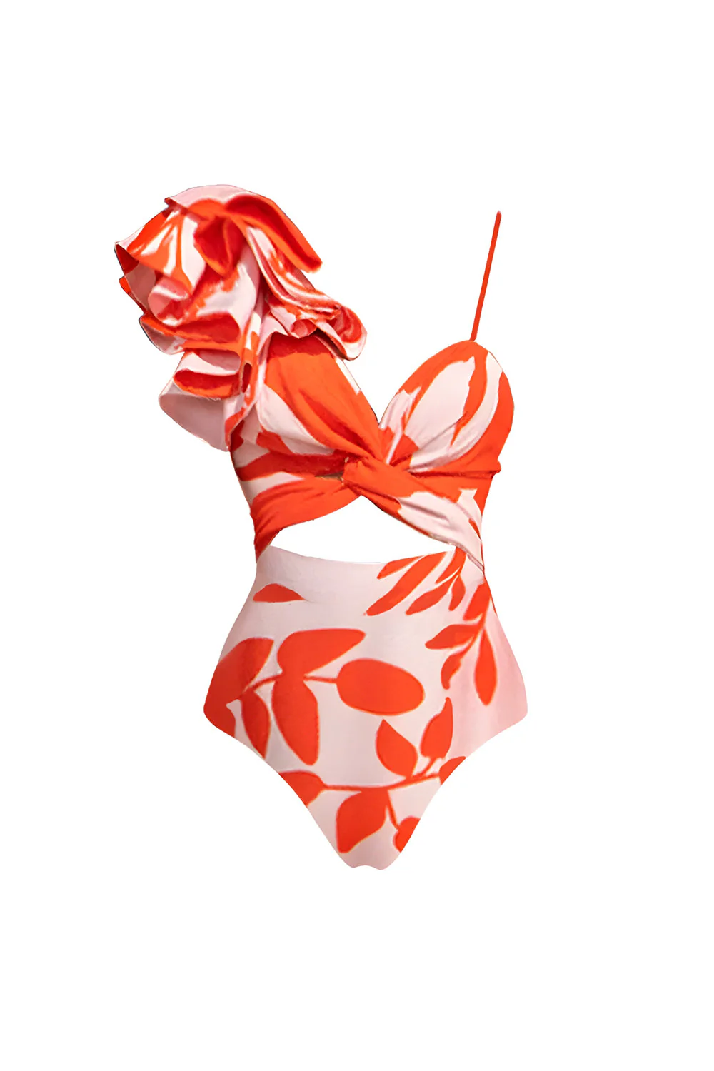 Orange Spaghetti Straps Ruffled 2 Piece Swimwear with Beach Dress - Image 2