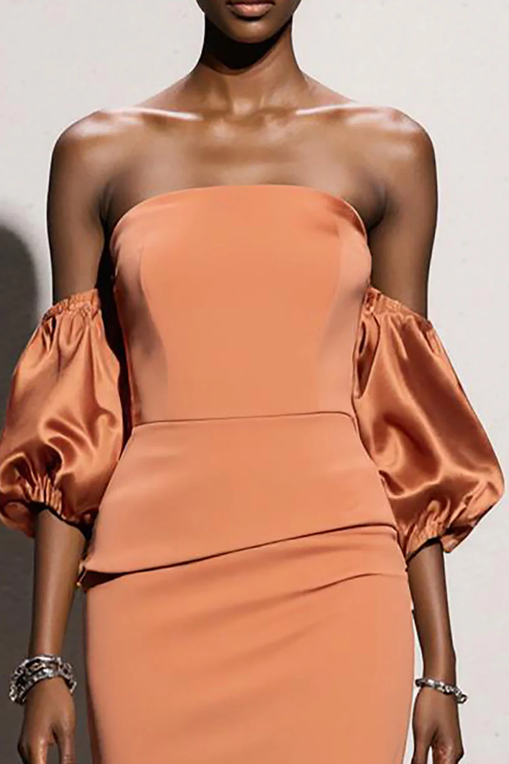 Orange Strapless Mermaid Long Evening Dress - Image 3