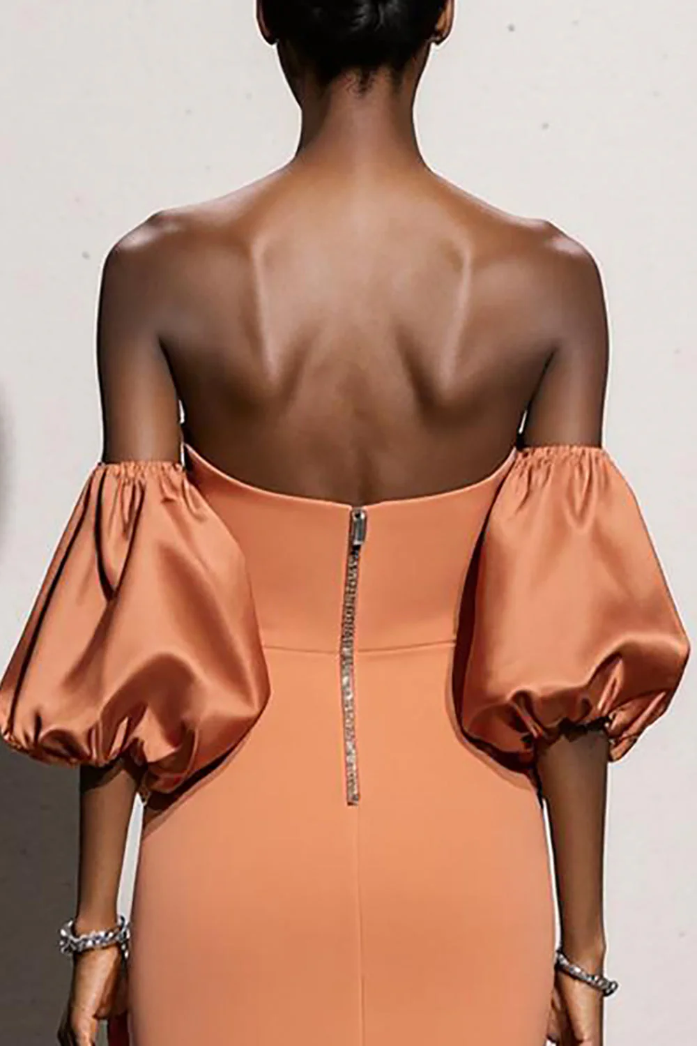 Orange Strapless Mermaid Long Evening Dress - Image 4