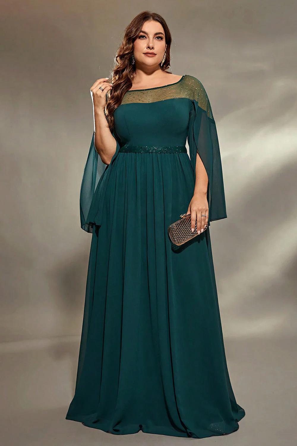 Peacock Blue A-Line Long Sleeves Choir Dress with Beading - Image 2