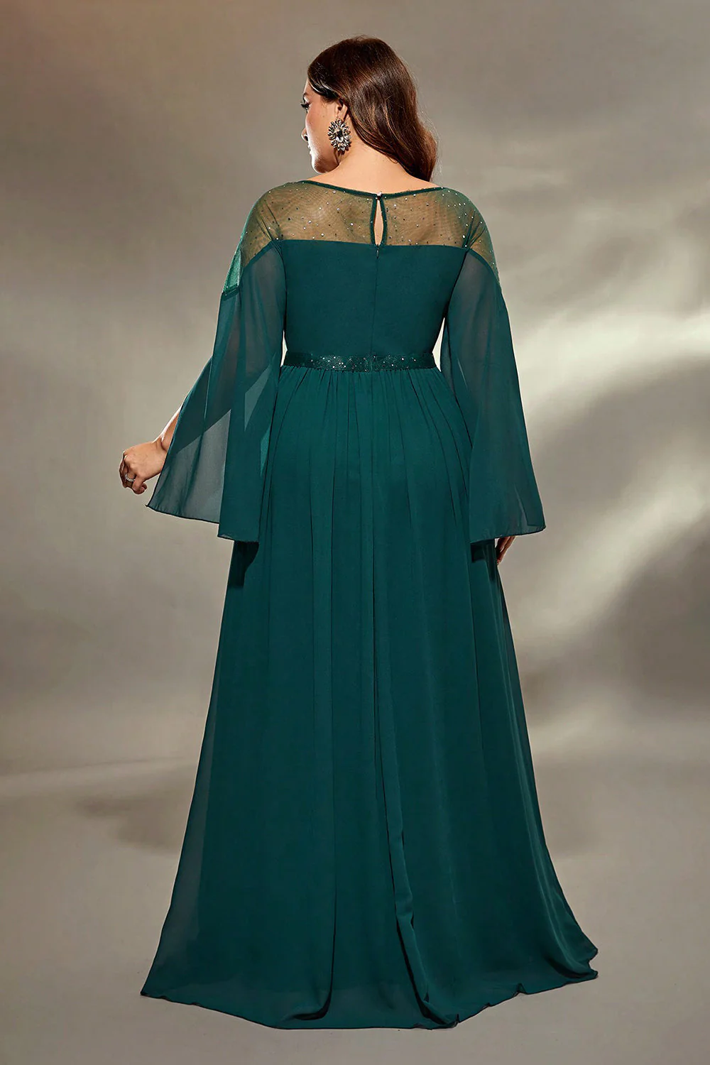 Peacock Blue A-Line Long Sleeves Choir Dress with Beading - Image 3