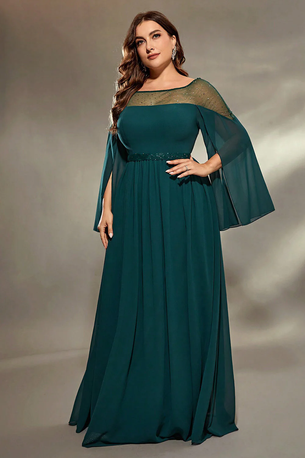 Peacock Blue A-Line Long Sleeves Choir Dress with Beading - Image 4