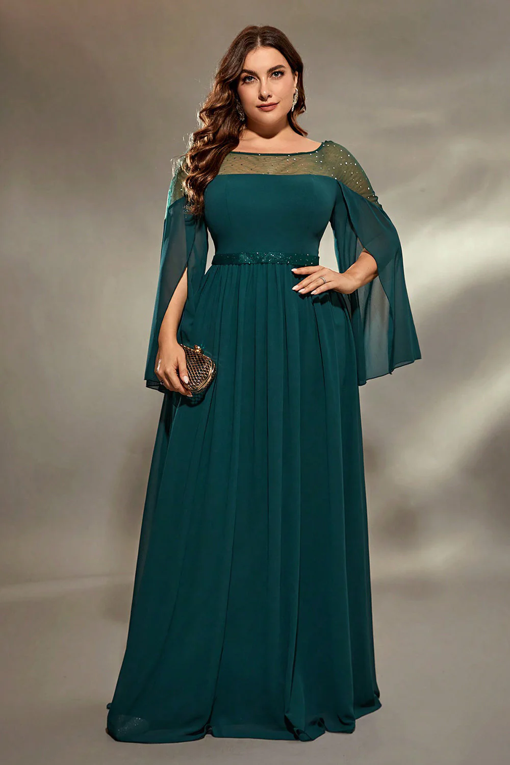 Peacock Blue A-Line Long Sleeves Choir Dress with Beading - Image 6