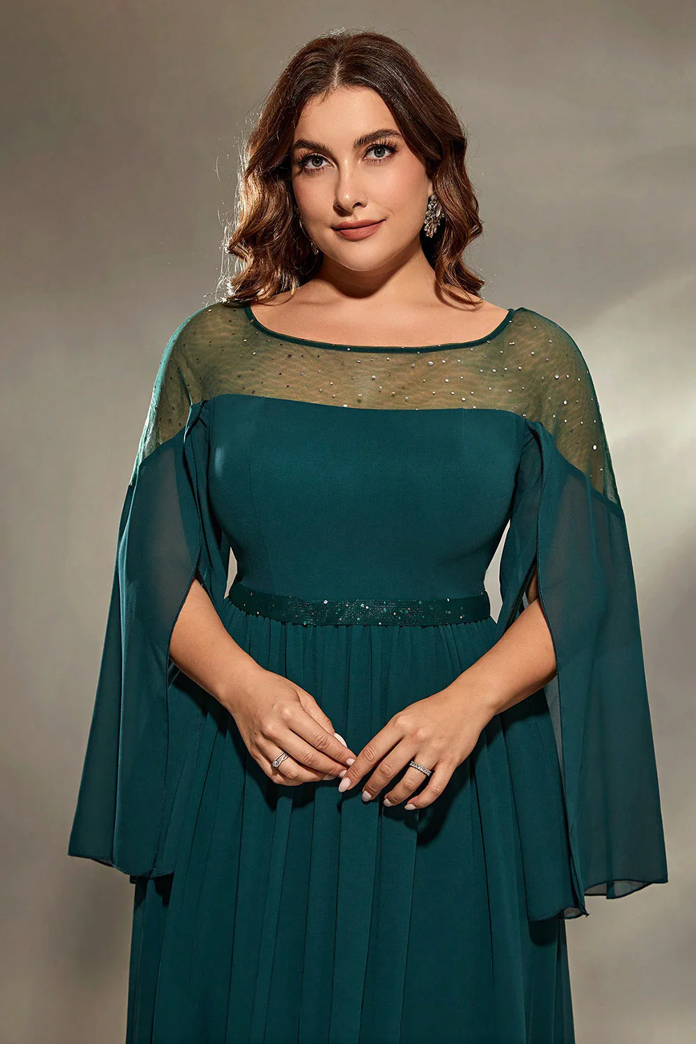Peacock Blue A-Line Long Sleeves Choir Dress with Beading - Image 7